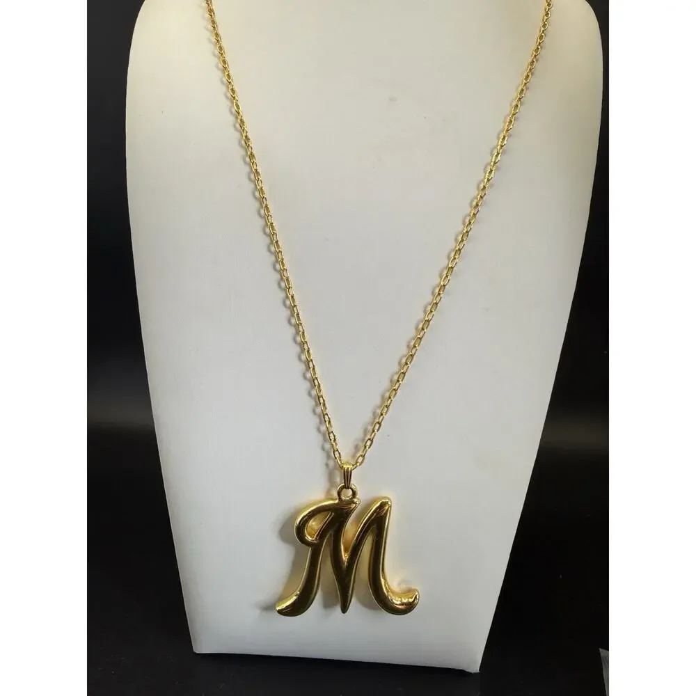 Vintage Avon 1992 Gold Tone “M” Initial Letter Pendant Chain Necklace 28” L